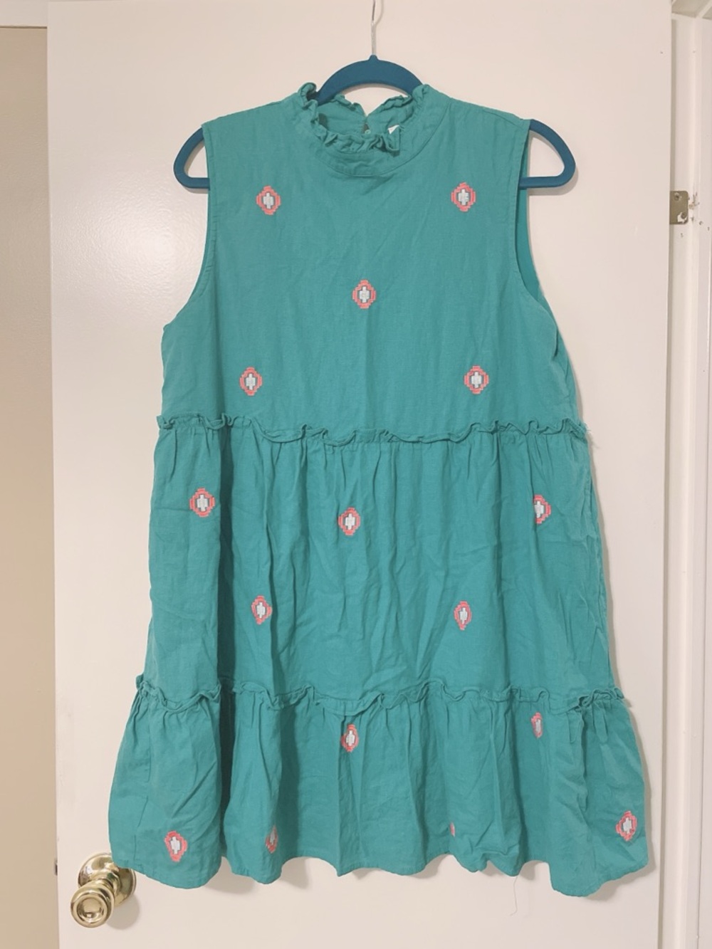 J Marie Teal Sleeveless Tiered Embroidered Dress Size Large. - Picture 2 of 11